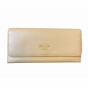 Prada Saffiano Leather Beige Continental Wallet With Pink Interior